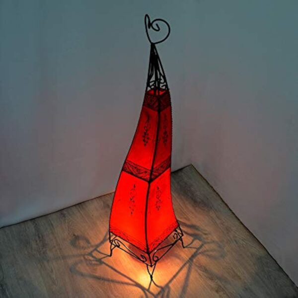 Alia 320339 Lampadaire oriental avec armature en métal et abat-jour en cuir Rouge 100 % fait main 100 % fait main – Image 3