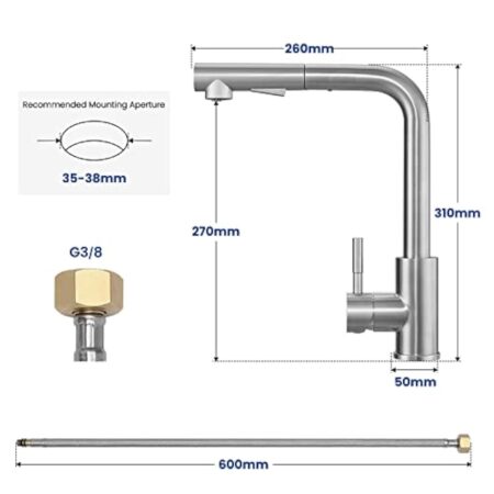 CECIPA Robinet Cuisine Douchette avec 2 Modes de Pulvérisation, Mitigeur Cuisine avec Douchette Extractible Rotatif à 360° Froid & Chaud Disponible, Robinet Evier Acier Inoxydable Brossé – Image 7