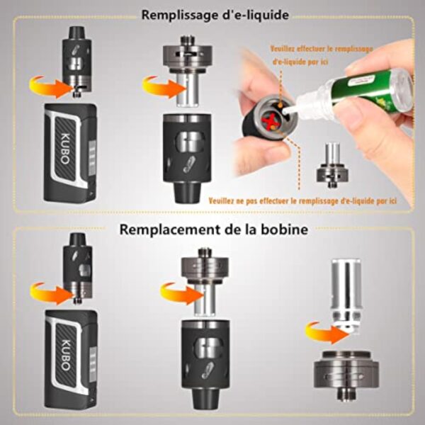 Cigarette Electronique Kit Complet E Cigarette et 5x10ml E liquide 80W Mod Kit avec Atomiseur 0,5 Ohm/ 2ml Batterie 2000mAh Vape, écran LED Watt réglable 0,0mg nicotine E Chicha KUBO LZ80W - Noir – Image 5