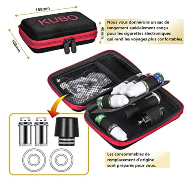 Cigarette Electronique Kit Complet E Cigarette et 5x10ml E liquide 80W Mod Kit avec Atomiseur 0,5 Ohm/ 2ml Batterie 2000mAh Vape, écran LED Watt réglable 0,0mg nicotine E Chicha KUBO LZ80W - Noir – Image 6