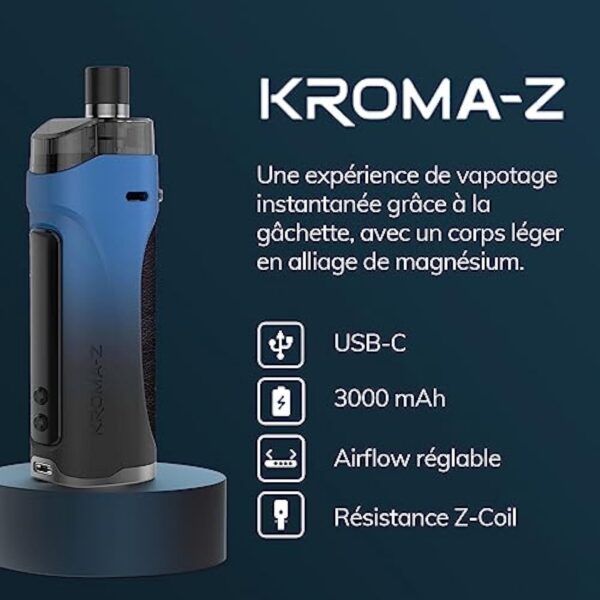 INNOKIN - Starter Kit Kroma Z 4,5ml - Cigarette Electronique Pod Mod - Puissance 6-40W - Batterie 1700 mA - Résistance 0,8 + 0,3 Ohm - 3 Drip Tips Inclus - Airflow MTL + RDL - Vert Nuit sans nicotine – Image 3