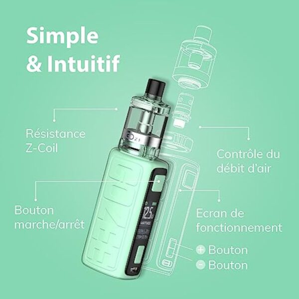 INNOKIN - Starter Kit GOZee GOz+ 3,5ml - Cigarette Electronique Box - Ultra Léger - Puissance 6-60W - Batterie 2100 mA - Résistance Z Coil - Airflow MTL + RDL - Turquoise - Sans nicotine – Image 4