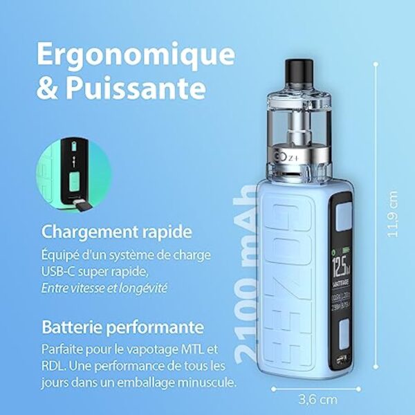 INNOKIN - Starter Kit GOZee GOz+ 3,5ml - Cigarette Electronique Box - Ultra Léger - Puissance 6-60W - Batterie 2100 mA - Résistance Z Coil - Airflow MTL + RDL - Turquoise - Sans nicotine – Image 6