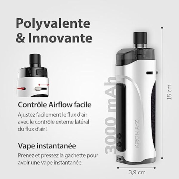 INNOKIN - Starter Kit Kroma Z 4,5ml - Cigarette Electronique Pod Mod - Puissance 6-40W - Batterie 1700 mA - Résistance 0,8 + 0,3 Ohm - 3 Drip Tips Inclus - Airflow MTL + RDL - Vert Nuit sans nicotine – Image 6