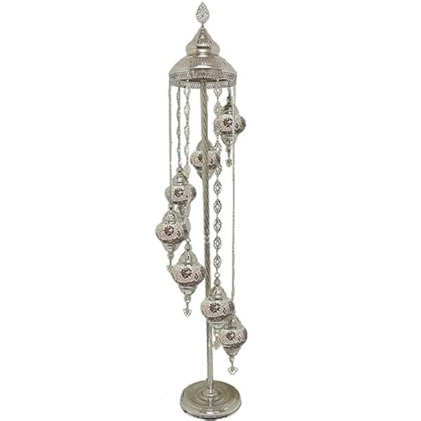 Lampadaire fait à la main turc, marocain, arabe, oriental, bohémien, style Tiffany, mosaïque en verre, coloré, argenté, décoration d'intérieur (doré A - 7 boules) – Image 3