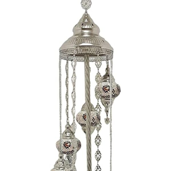 Lampadaire fait à la main turc, marocain, arabe, oriental, bohémien, style Tiffany, mosaïque en verre, coloré, argenté, décoration d'intérieur (doré A - 7 boules) – Image 5