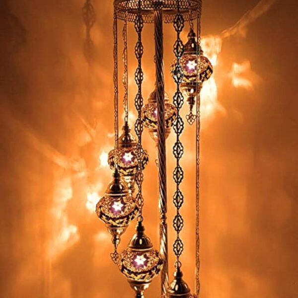 Lampadaire fait à la main turc, marocain, arabe, oriental, bohémien, style Tiffany, mosaïque en verre, coloré, argenté, décoration d'intérieur (doré A - 7 boules) – Image 8