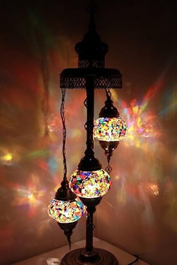 Lampe Turque Lampadaire Mosaïque Marocaine Orientale Multicolore Mélange de 3 Ampoules