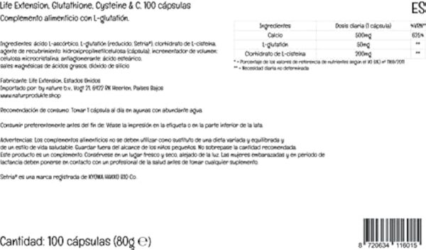 Life Extension, Glutathione Cystéine & C, Hautement Dosé, 100 Capsules végétaliennes, Testé en Laboratoire, Sans Gluten, Végétarien, Sans Soja, Sans OGM – Image 7