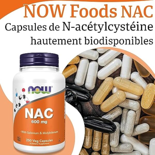 Now Foods, NAC (N-Acétyl Cystéine), 600mg Dépôt de 3 Jours, Complément Alimentaire, 250 Capsules végétaliennes, Testé en Laboratoire, Sans Soja, Sans Gluten, Sans OGM – Image 3