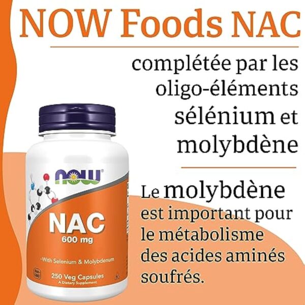 Now Foods, NAC (N-Acétyl Cystéine), 600mg Dépôt de 3 Jours, Complément Alimentaire, 250 Capsules végétaliennes, Testé en Laboratoire, Sans Soja, Sans Gluten, Sans OGM – Image 5