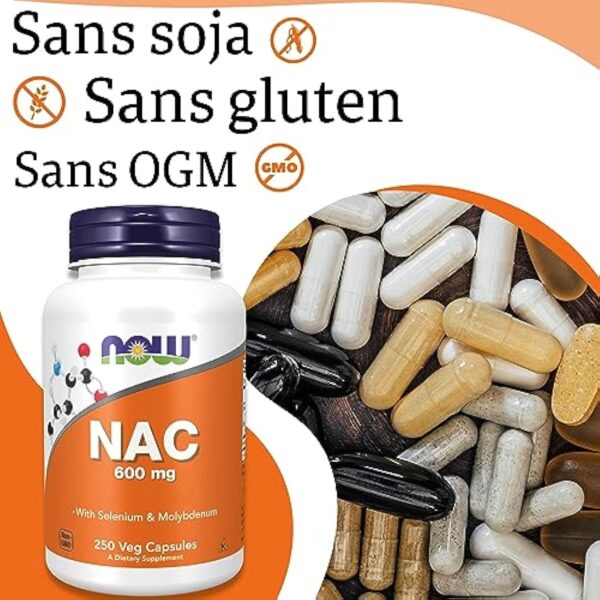 Now Foods, NAC (N-Acétyl Cystéine), 600mg Dépôt de 3 Jours, Complément Alimentaire, 250 Capsules végétaliennes, Testé en Laboratoire, Sans Soja, Sans Gluten, Sans OGM – Image 7