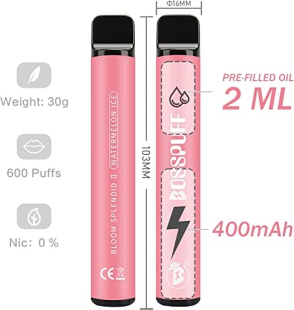 Puff, BOSSPUFF Puff Sans Nicotine, Cigarette Électronique Jetable 4800 Taff, Puff Lot de 8*600 Taff, Mangue/ Pastèque/ Citron/ Lychee/ Raisins/ Fraise/ Myrtille/ Melon – Image 5