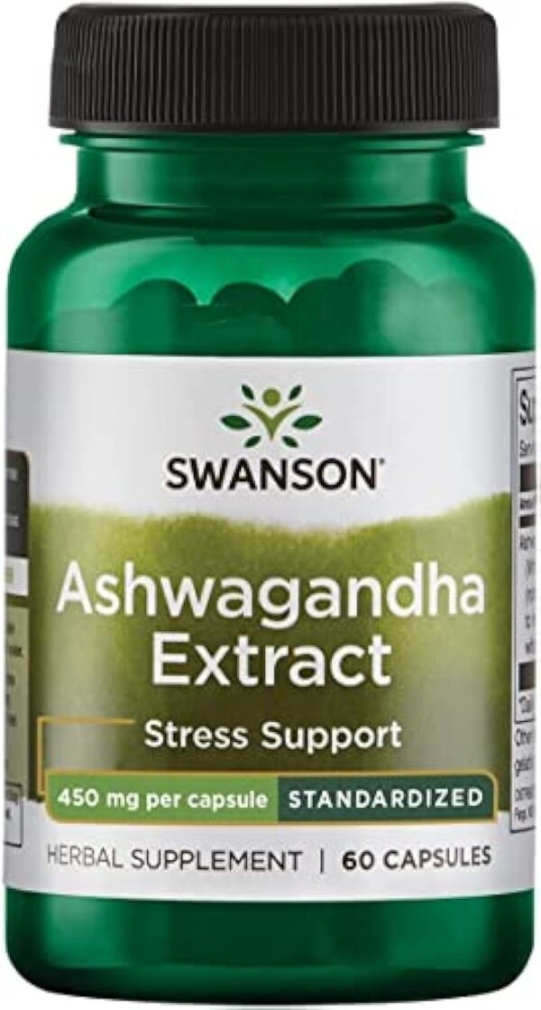 Swanson, Ashwagandha Extract (Extrait d'Ashwagandha), 450mg, Standardisé en Withanolide, 60 Capsules, Testé en Laboratoire, Sans Soja, Sans Gluten, Sans OGM