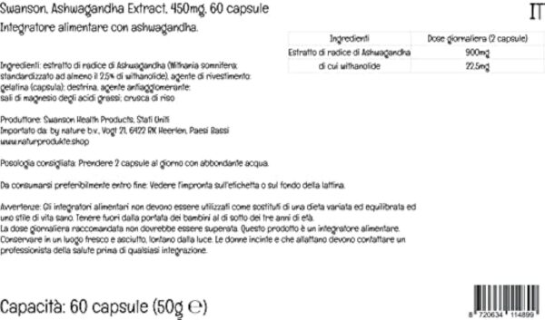 Swanson, Ashwagandha Extract (Extrait d'Ashwagandha), 450mg, Standardisé en Withanolide, 60 Capsules, Testé en Laboratoire, Sans Soja, Sans Gluten, Sans OGM – Image 6