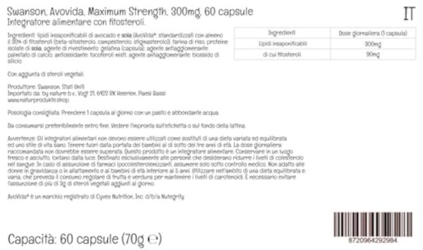 Swanson, Avovida, Maximum Strength, 300mg, avec Phytostérols, 60 Capsules, Testé en Laboratoire, Sans Gluten, Sans OGM – Image 6