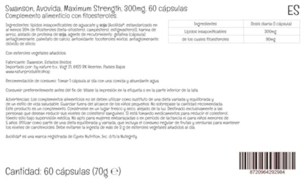 Swanson, Avovida, Maximum Strength, 300mg, avec Phytostérols, 60 Capsules, Testé en Laboratoire, Sans Gluten, Sans OGM – Image 7