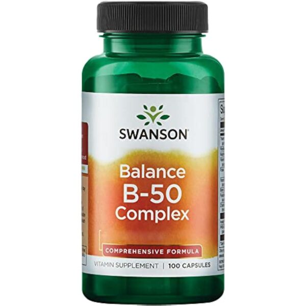 Swanson, Balance B-50 Complex, Vitamine B-Complex, Dépôt, Tous les 2 Jours 1 Capsule, 100 Capsules, Haute Dosé, Testé en Laboratoire, Sans Soja, Sans Gluten, Sans OGM