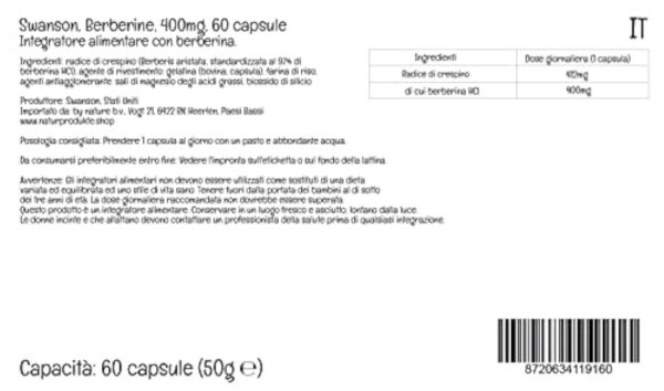 Swanson, Berberine, 400mg, Berberis Aristata, 60 Capsules, Testé en Laboratoire, Sans Soja, Sans Gluten, Sans OGM – Image 6