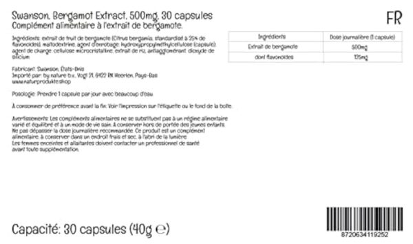 Swanson, Bergamot Extract (Extrait de Bergamote), 500mg, 30 Capsules végétaliennes, Testé en Laboratoire, Végétarien, Sans Soja, Sans Gluten, Sans OGM – Image 5