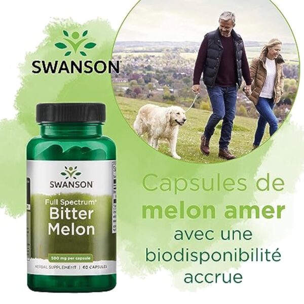 Swanson, Bitter Melon (Melon amer), 500mg, 60 Capsules, Hautement Dosé, Testé en Laboratoire, Sans Soja, Sans Gluten, Sans OGM – Image 3