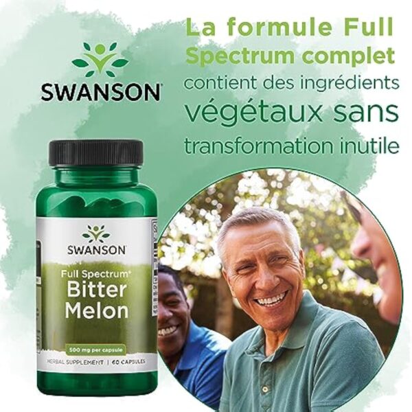 Swanson, Bitter Melon (Melon amer), 500mg, 60 Capsules, Hautement Dosé, Testé en Laboratoire, Sans Soja, Sans Gluten, Sans OGM – Image 4