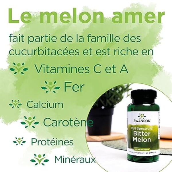 Swanson, Bitter Melon (Melon amer), 500mg, 60 Capsules, Hautement Dosé, Testé en Laboratoire, Sans Soja, Sans Gluten, Sans OGM – Image 5