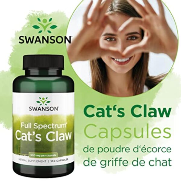 Swanson, Cat's Claw (Griffe de Chat), 500mg, 120 Capsules, Hautement Dosé, Testé en Laboratoire, Sans Soja, Sans Gluten, Sans OGM – Image 3