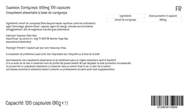 Swanson, Cordyceps, 600mg, Haute Dosé, 120 Capsules, Testé en Laboratoire, Sans Soja, Sans Gluten, Sans OGM – Image 5