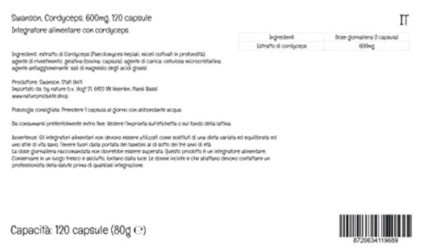 Swanson, Cordyceps, 600mg, Haute Dosé, 120 Capsules, Testé en Laboratoire, Sans Soja, Sans Gluten, Sans OGM – Image 6
