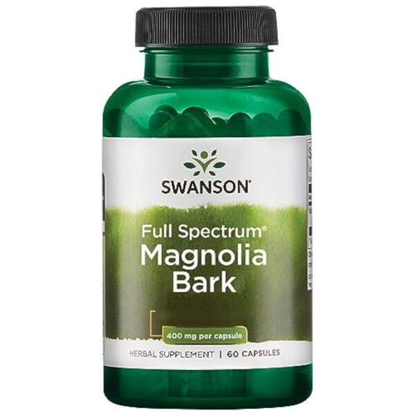 Swanson, Full Spectrum Magnolia Bark (Écorce de Magnolia), 400mg, 60 Capsules, Hautement Dosé, Testé en Laboratoire, Sans Soja, Sans Gluten, Sans OGM