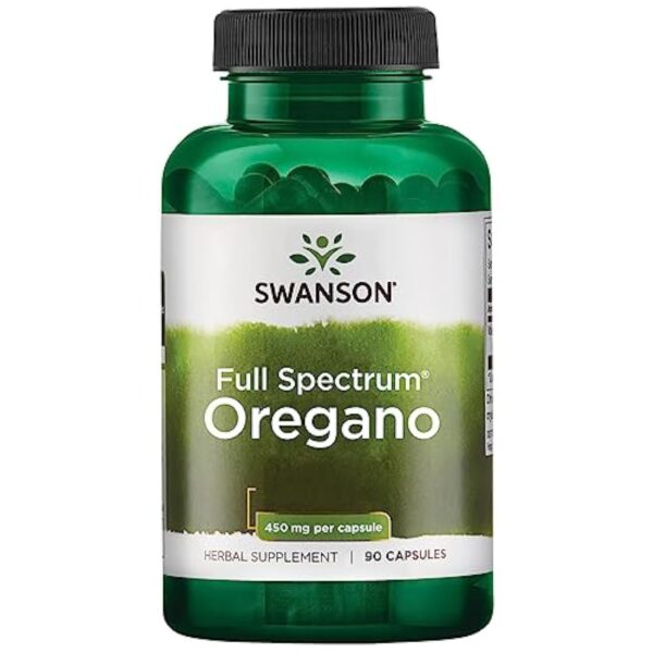 Swanson, Full Spectrum Oregano (Origan), Origanum Vulgare, 450mg, 90 Capsules, Hautement Dosé, Testé en Laboratoire, Sans Soja, Sans Gluten, Sans OGM