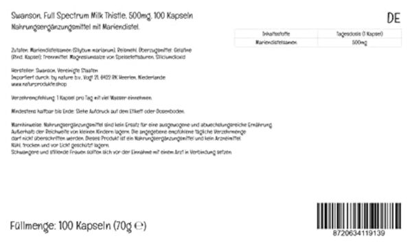 Swanson, Full Spectrum Milk Thistle (Chardon-Marie), 500mg, 100 Capsules, Testé en Laboratoire, Sans Soja, Sans Gluten, Sans OGM – Image 3