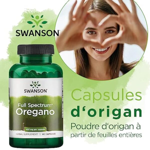 Swanson, Full Spectrum Oregano (Origan), Origanum Vulgare, 450mg, 90 Capsules, Hautement Dosé, Testé en Laboratoire, Sans Soja, Sans Gluten, Sans OGM – Image 3