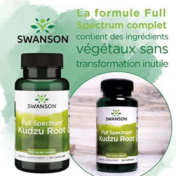 Swanson, Full Spectrum Kudzu Root (Racine de Kudzu), 500mg, Hautement Dosé, 60 Capsules, Testé en Laboratoire, Sans Soja, Sans Gluten, Sans OGM – Image 4