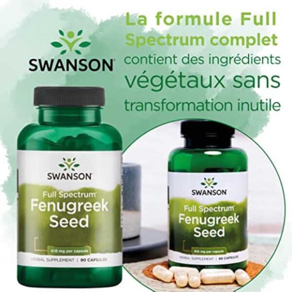 Swanson, Full Spectrum Fenugreek Seed (Graines de Fenugrec), 610mg, 90 Capsules, Hautement Dosé, Testé en Laboratoire, Sans Soja, Sans Gluten, Sans OGM – Image 4