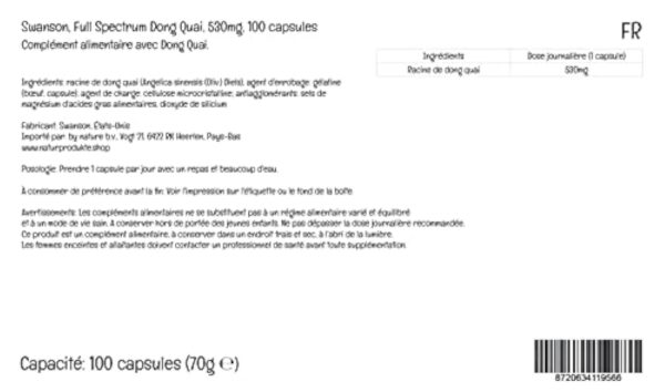 Swanson, Full Spectrum Dong Quai Root (Racine de Dong Quai), 530mg, 100 Capsules, Testé en Laboratoire, Sans Soja, Sans Gluten, Sans OGM – Image 5