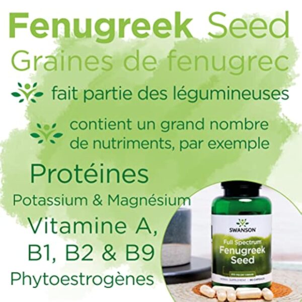 Swanson, Full Spectrum Fenugreek Seed (Graines de Fenugrec), 610mg, 90 Capsules, Hautement Dosé, Testé en Laboratoire, Sans Soja, Sans Gluten, Sans OGM – Image 5