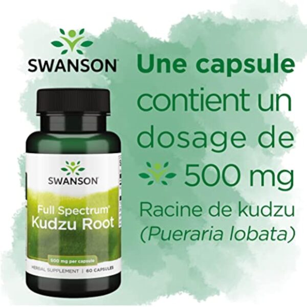 Swanson, Full Spectrum Kudzu Root (Racine de Kudzu), 500mg, Hautement Dosé, 60 Capsules, Testé en Laboratoire, Sans Soja, Sans Gluten, Sans OGM – Image 6