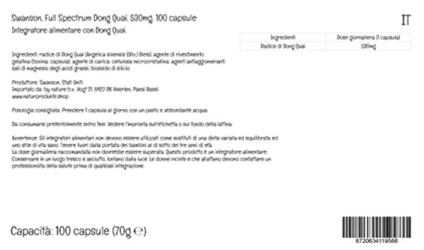 Swanson, Full Spectrum Dong Quai Root (Racine de Dong Quai), 530mg, 100 Capsules, Testé en Laboratoire, Sans Soja, Sans Gluten, Sans OGM – Image 6