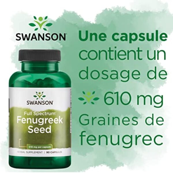 Swanson, Full Spectrum Fenugreek Seed (Graines de Fenugrec), 610mg, 90 Capsules, Hautement Dosé, Testé en Laboratoire, Sans Soja, Sans Gluten, Sans OGM – Image 6