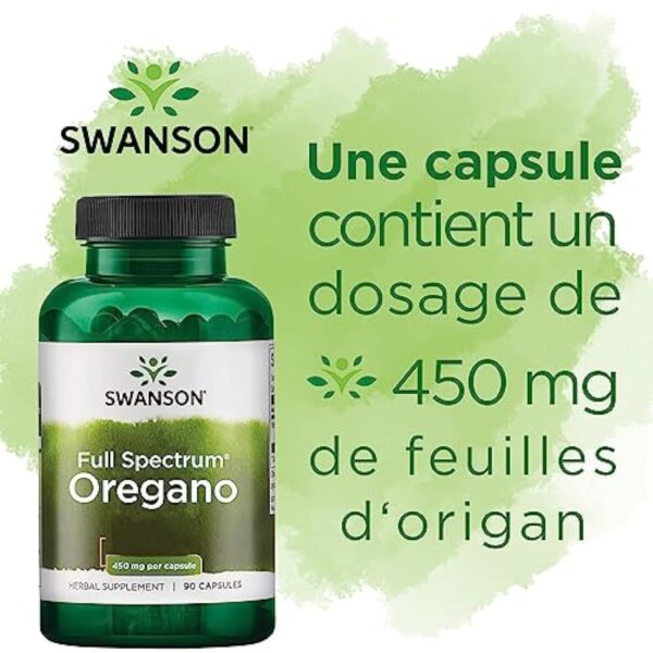 Swanson, Full Spectrum Oregano (Origan), Origanum Vulgare, 450mg, 90 Capsules, Hautement Dosé, Testé en Laboratoire, Sans Soja, Sans Gluten, Sans OGM – Image 7