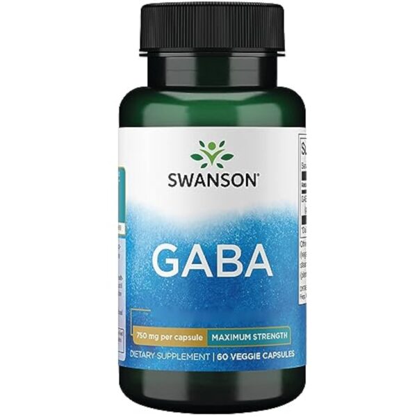 Swanson, GABA (Acide Gamma-Aminobutyrique), 750mg, Hautement Dosé, 60 Capsules végétaliennes, Testé en Laboratoire, Végétarien, Sans Soja, Sans Gluten, Sans OGM