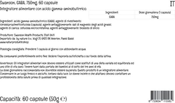 Swanson, GABA (Acide Gamma-Aminobutyrique), 750mg, Hautement Dosé, 60 Capsules végétaliennes, Testé en Laboratoire, Végétarien, Sans Soja, Sans Gluten, Sans OGM – Image 6