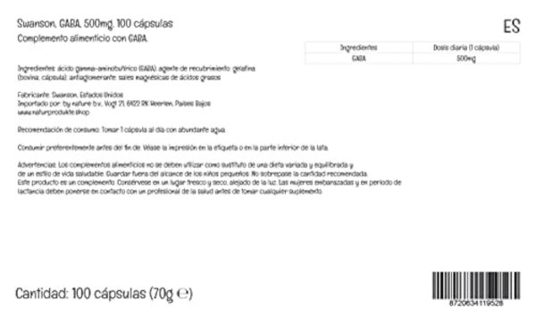 Swanson, GABA (Acide Gamma-Aminobutyrique), 500mg, Haute Dosé, 100 Capsules, Testé en Laboratoire, Sans Soja, Sans Gluten, Sans OGM – Image 7