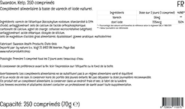 Swanson, Kelp, avec Iode Naturel, 250 Capsules végétaliennes, Hautement Dosées, Testées en Laboratoire, Végétariennes, Sans Soja, Sans Gluten, Sans OGM – Image 4