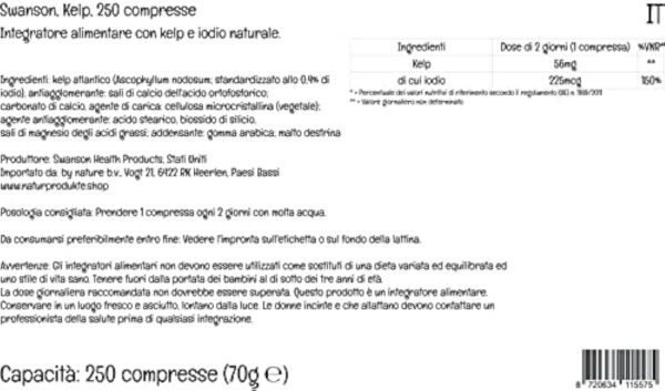 Swanson, Kelp, avec Iode Naturel, 250 Capsules végétaliennes, Hautement Dosées, Testées en Laboratoire, Végétariennes, Sans Soja, Sans Gluten, Sans OGM – Image 5