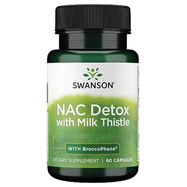 Swanson, NAC Detox with Milk Thistle (Chardon-Marie), avec Pousses de Brocoli et Sulforaphane, 60 Capsules, Haute Dosé, Testé en Laboratoire, Sans Soja, Sans Gluten, Sans OGM