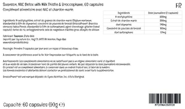 Swanson, NAC Detox with Milk Thistle (Chardon-Marie), avec Pousses de Brocoli et Sulforaphane, 60 Capsules, Haute Dosé, Testé en Laboratoire, Sans Soja, Sans Gluten, Sans OGM – Image 5