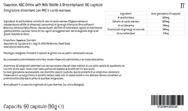 Swanson, NAC Detox with Milk Thistle (Chardon-Marie), avec Pousses de Brocoli et Sulforaphane, 60 Capsules, Haute Dosé, Testé en Laboratoire, Sans Soja, Sans Gluten, Sans OGM – Image 6